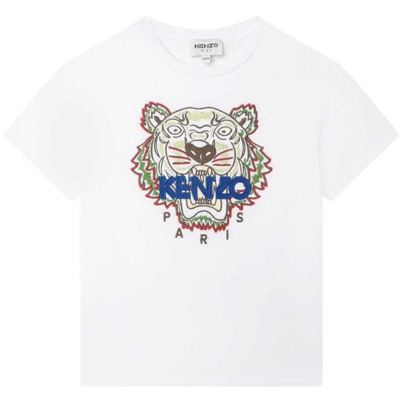 Jungen Weißes Besticktes Tiger T-Shirt