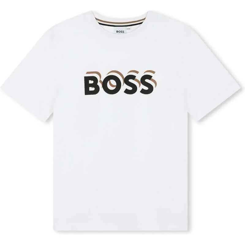 Jungen Weißes Logo Baumwoll Kurzarm T-Shirt