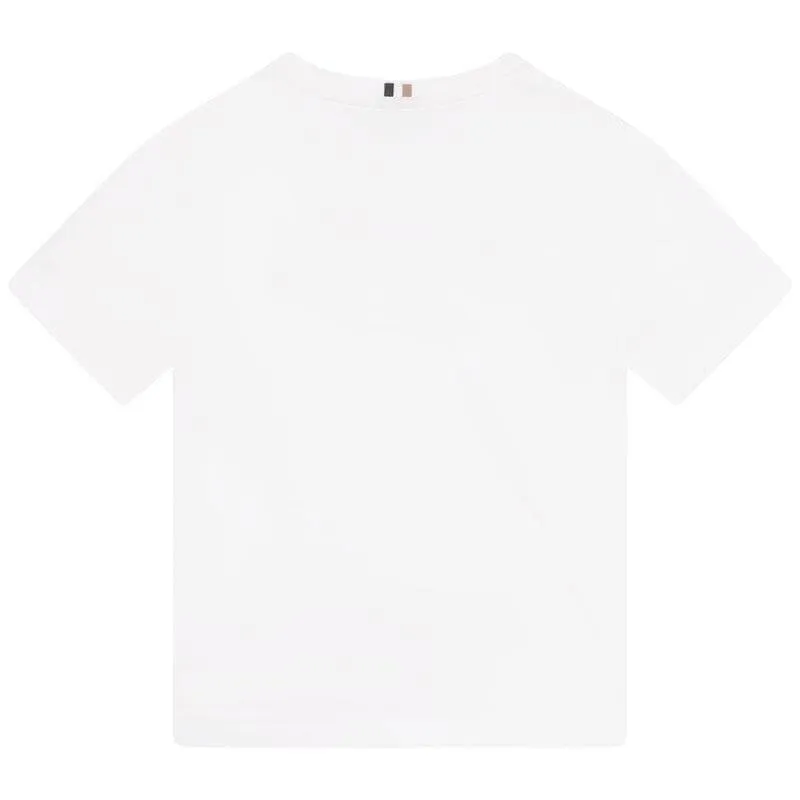 Jungen Weißes Logo Kurzarm T-Shirt