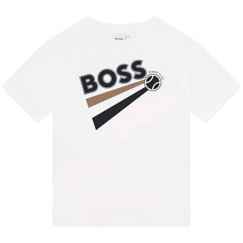 Jungen Weißes Logo Kurzarm T-Shirt