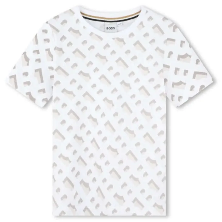 Jungen Weißes Monogramm T-Shirt