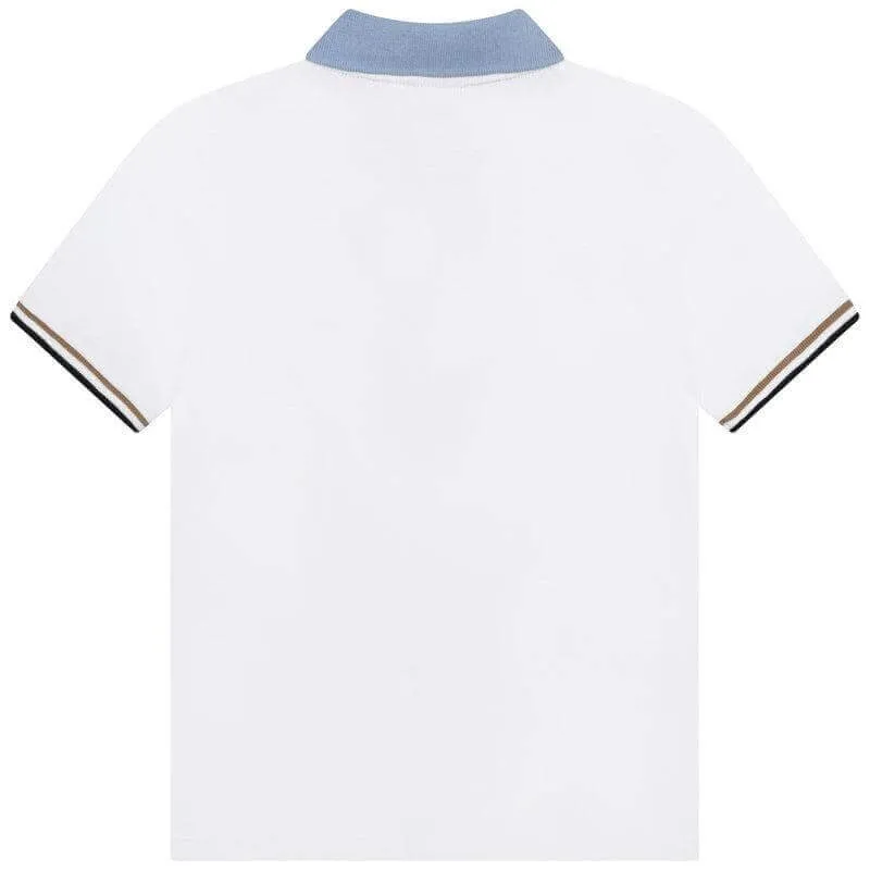 Jungen Weiß Gestreiftes Kurzarm Polo Shirt