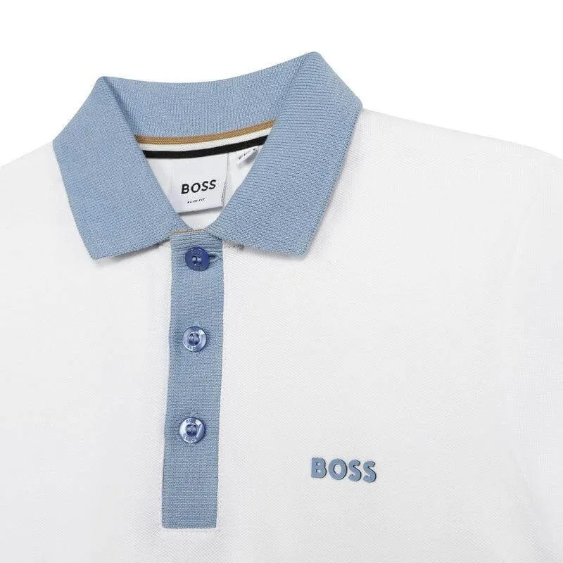 Jungen Weiß Gestreiftes Kurzarm Polo Shirt