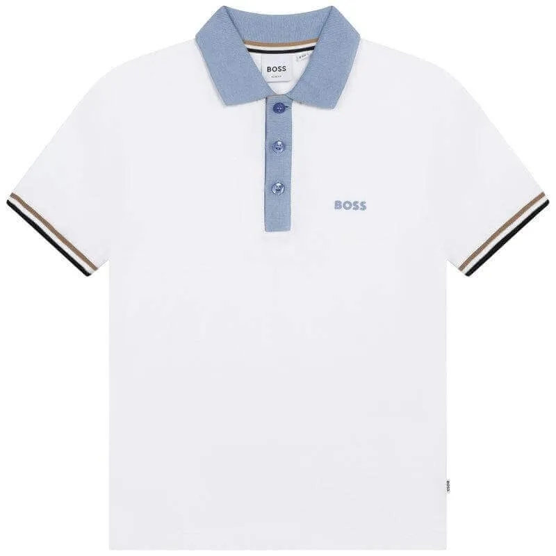 Jungen Weiß Gestreiftes Kurzarm Polo Shirt