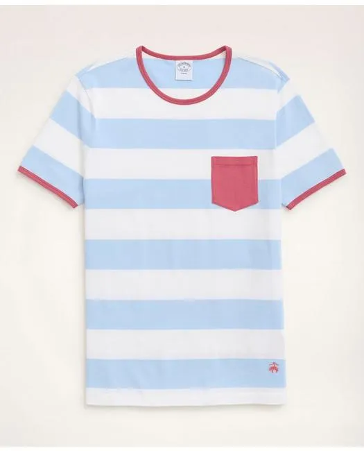 Brooks Brothers Herren-Baumwoll-T-Shirt mit Streifen und Brusttasche Chambray Brooks Brothers