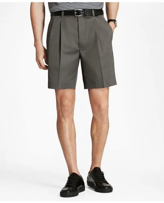 Brooks Brothers Herren Faltenbund Stretch Advantage Chino Shorts Grau Brooks Brothers