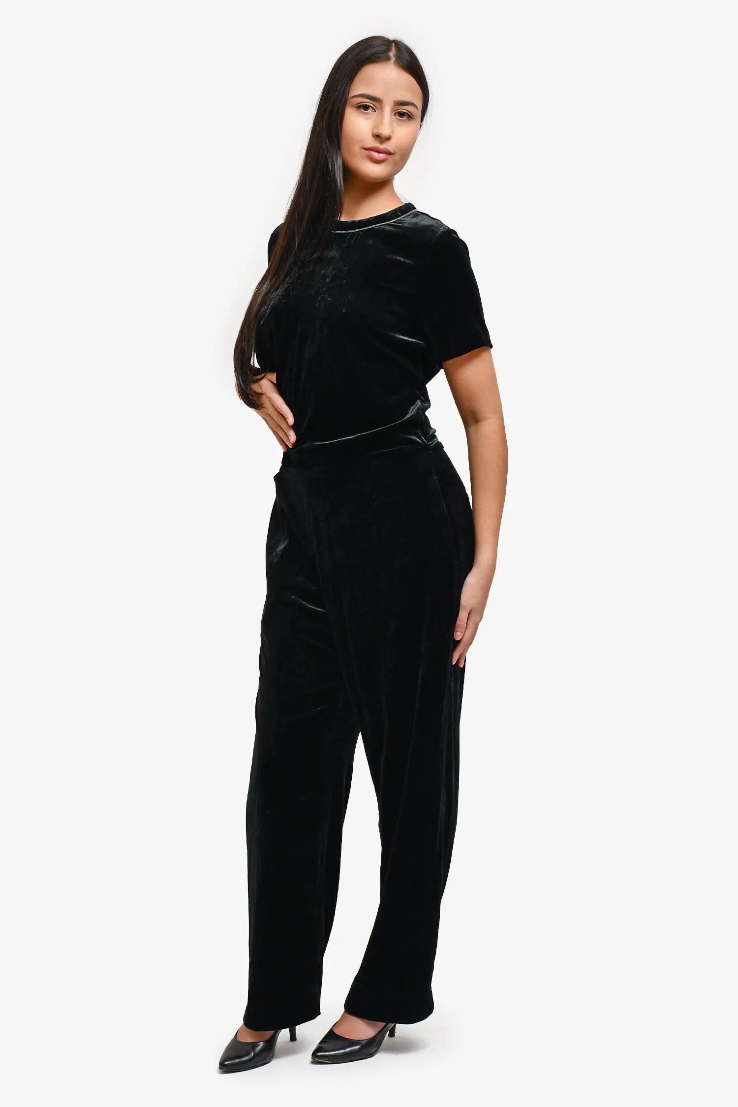 Brunello Cucinelli Schwarzer Samt Perlen-Overall Größe M