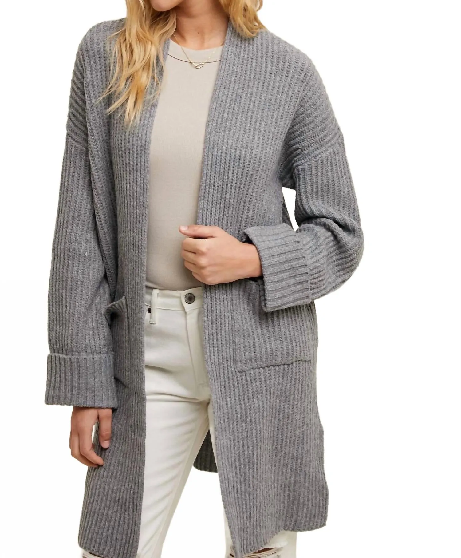 Bürstiger Rippstrick-Cardigan in Anthrazit