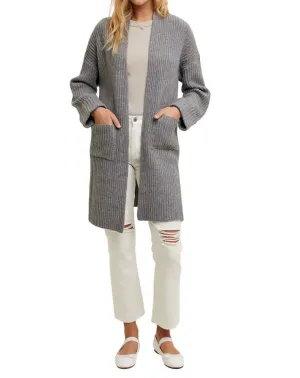 Brushed Ribbed Cardigan In Charcoal