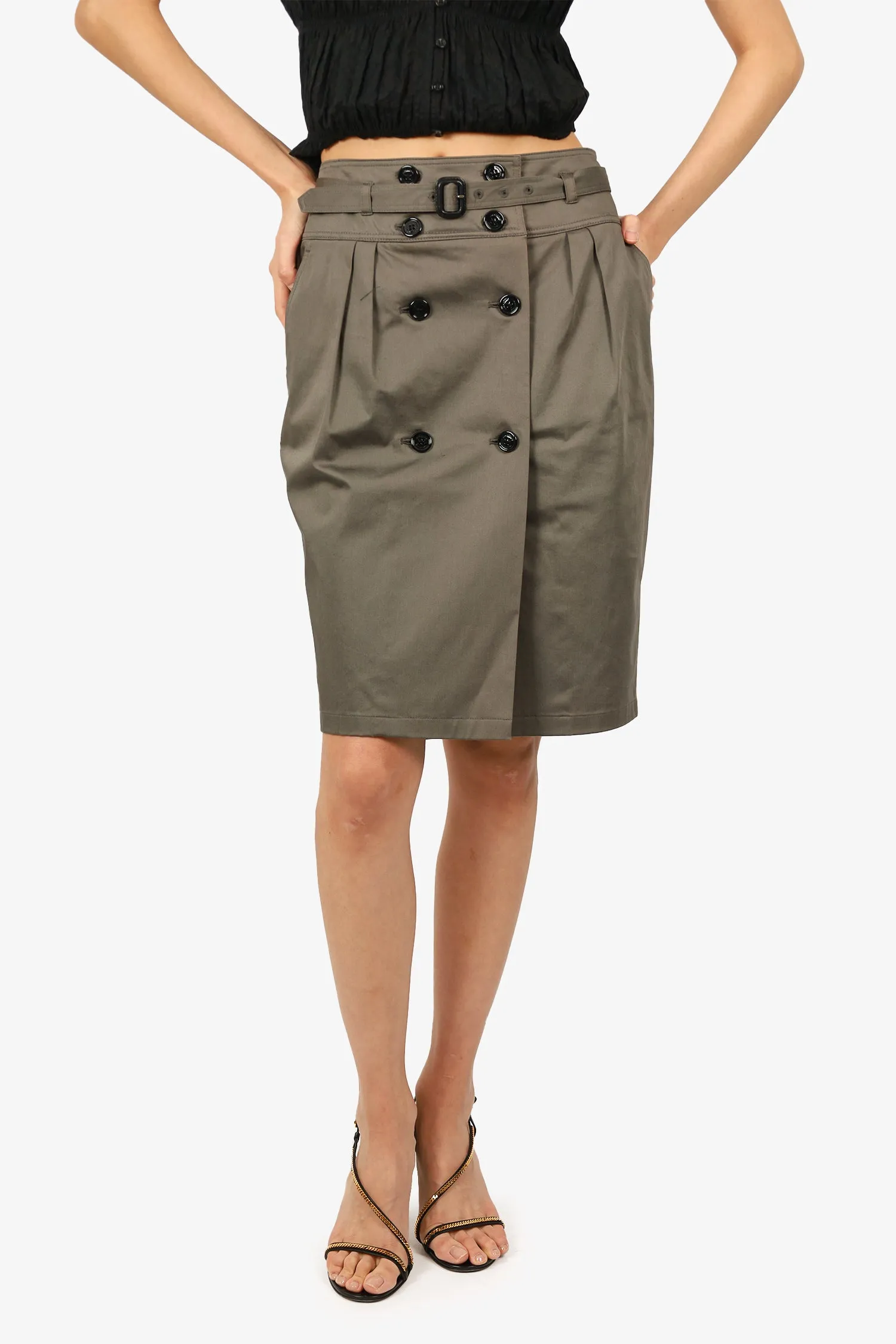 Burberry Khaki Twill Gürtelrock Größe 6