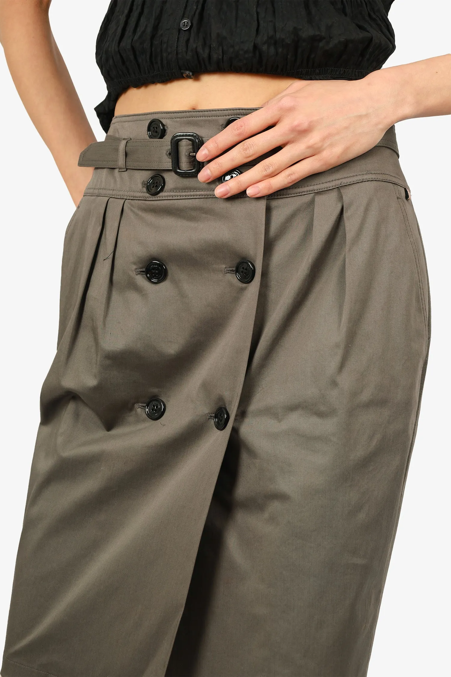 Burberry Khaki Twill Gürtelrock Größe 6