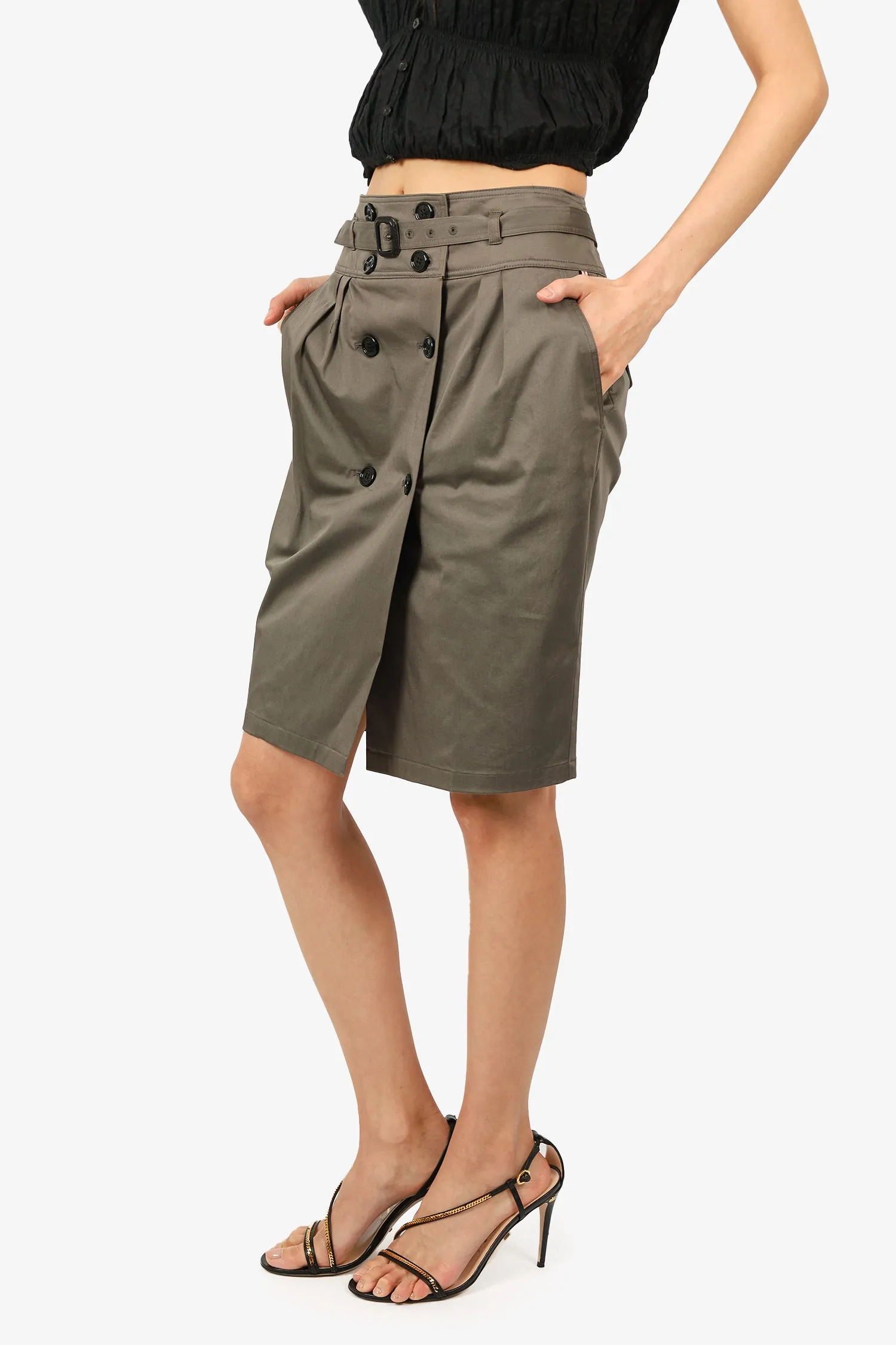 Burberry Khaki Twill Gürtelrock Größe 6