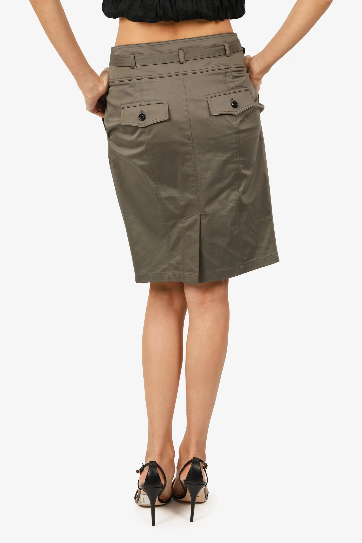 Burberry Khaki Twill Gürtelrock Größe 6