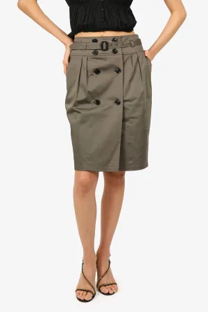 Burberry Khaki Twill Belted Skirt Size 6