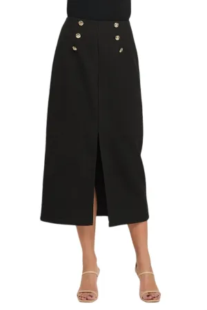 Buttoned Boucle Midi Skirt In Black