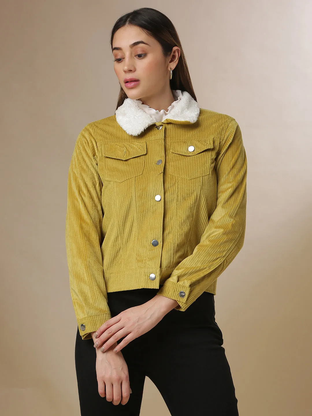 Campus Sutra Damen Solide Stilvolle Freizeitjacke