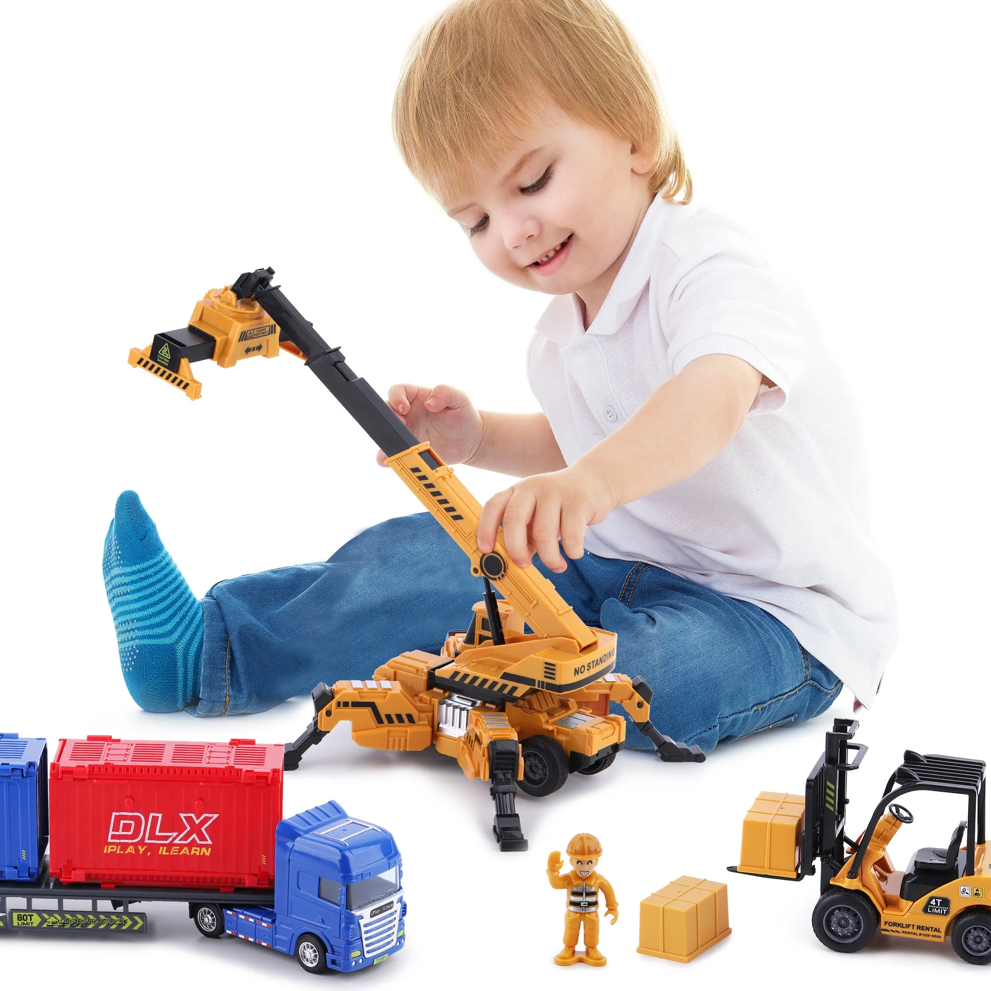 LKW-Spielzeugset für den Gütertransport, Hafen-Schiff-Baufahrzeuge-Spielplatz für Kinder