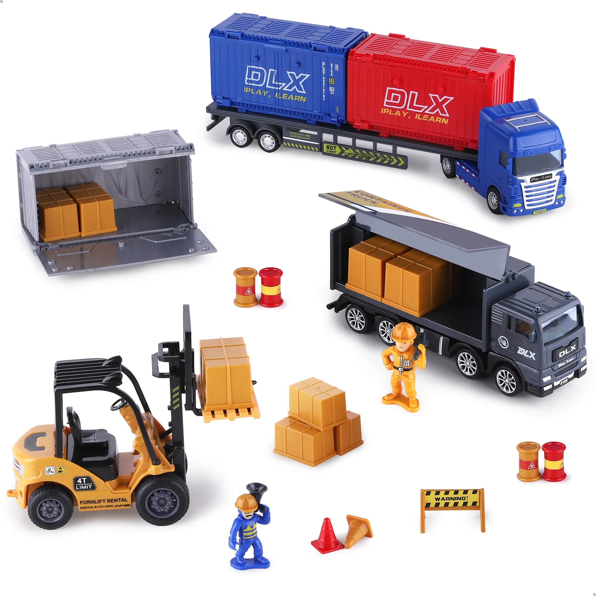 LKW-Spielzeugset für den Gütertransport, Hafen-Schiff-Baufahrzeuge-Spielplatz für Kinder