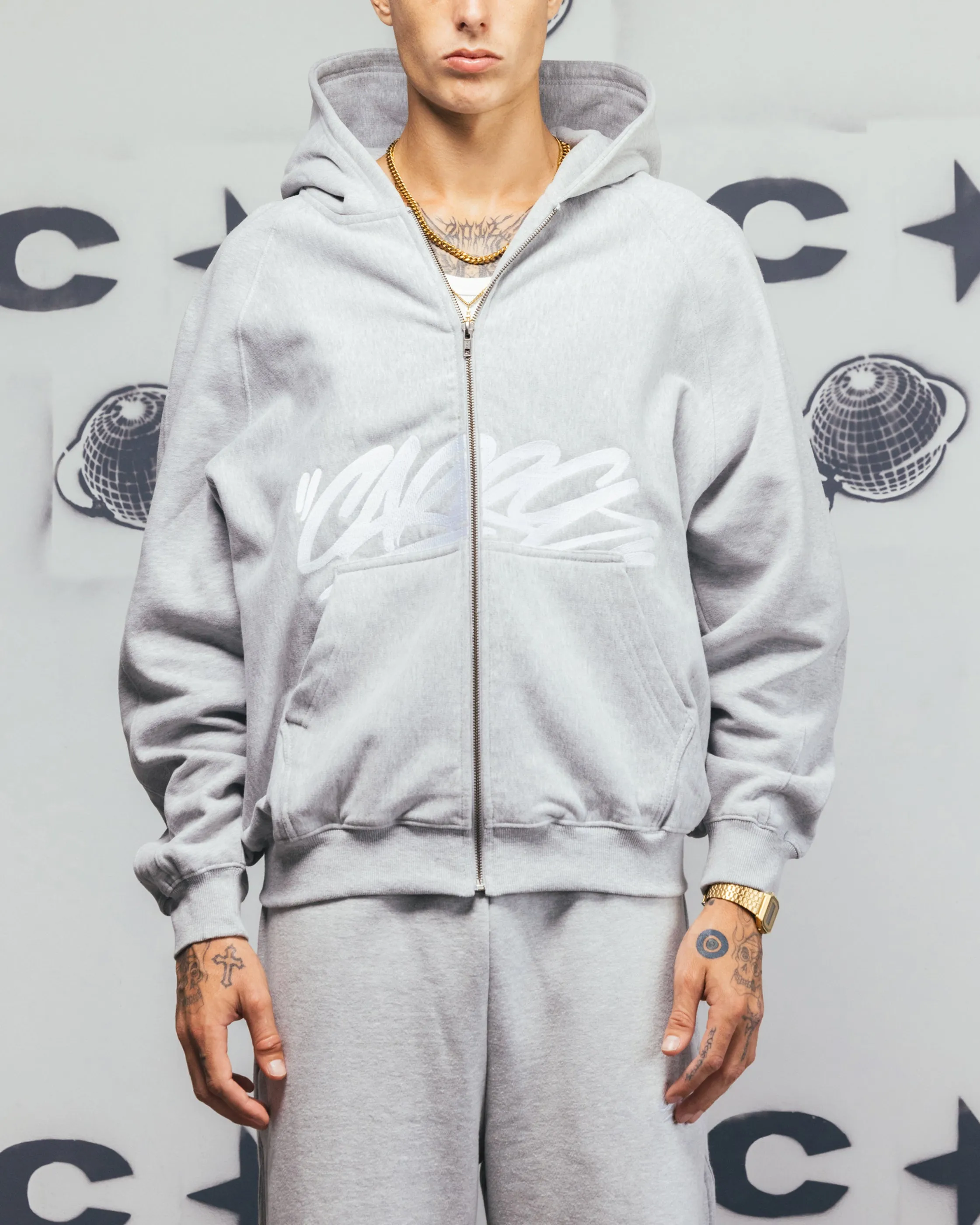Carre Grit Zip Hoodie Grau Meliert