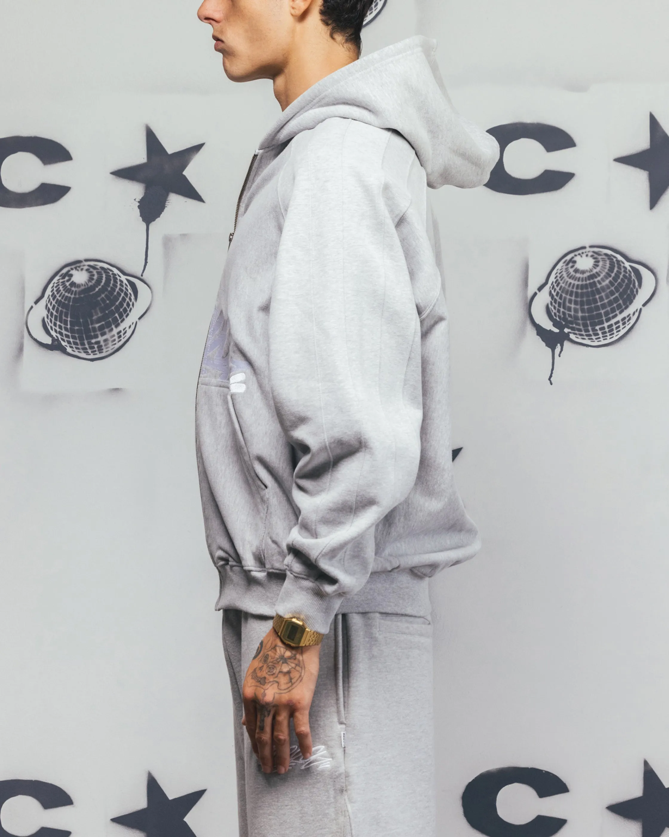 Carre Grit Zip Hoodie Grau Meliert