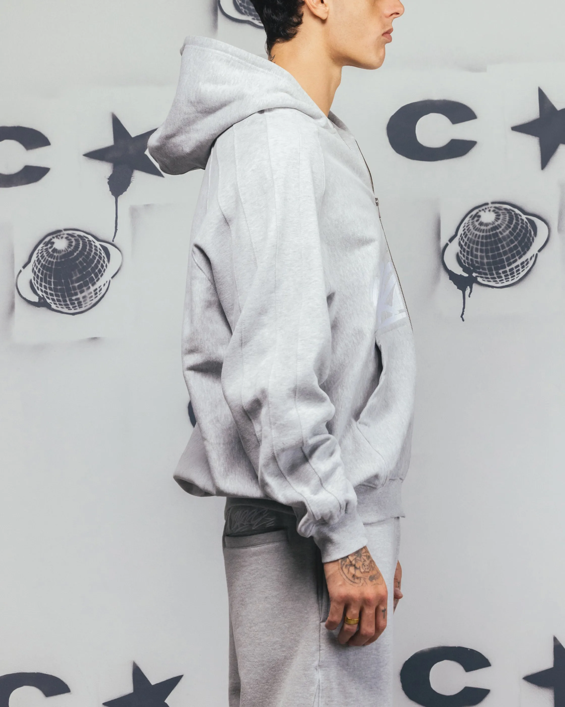 Carre Grit Zip Hoodie Grau Meliert