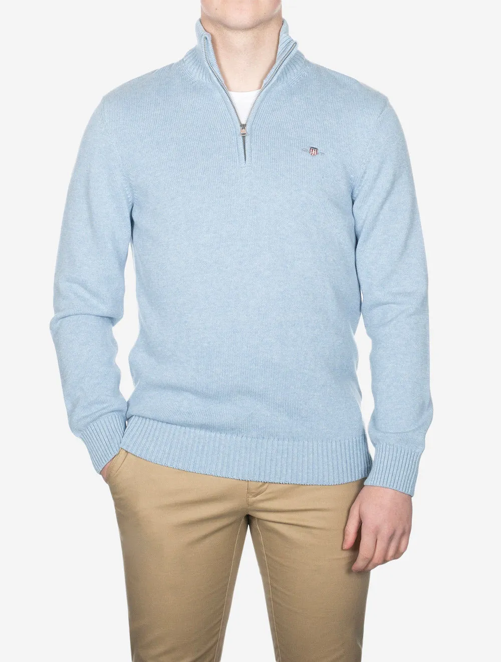 Casual Baumwoll-Halbzip Light Blue Melange