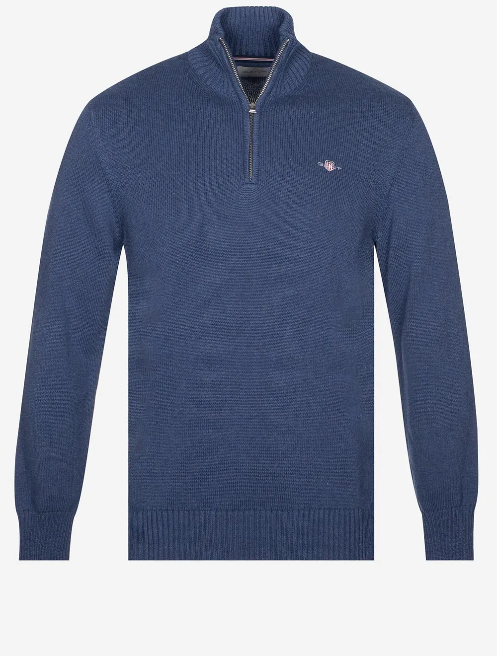 Casual Baumwoll-Halbzip Marine Melange