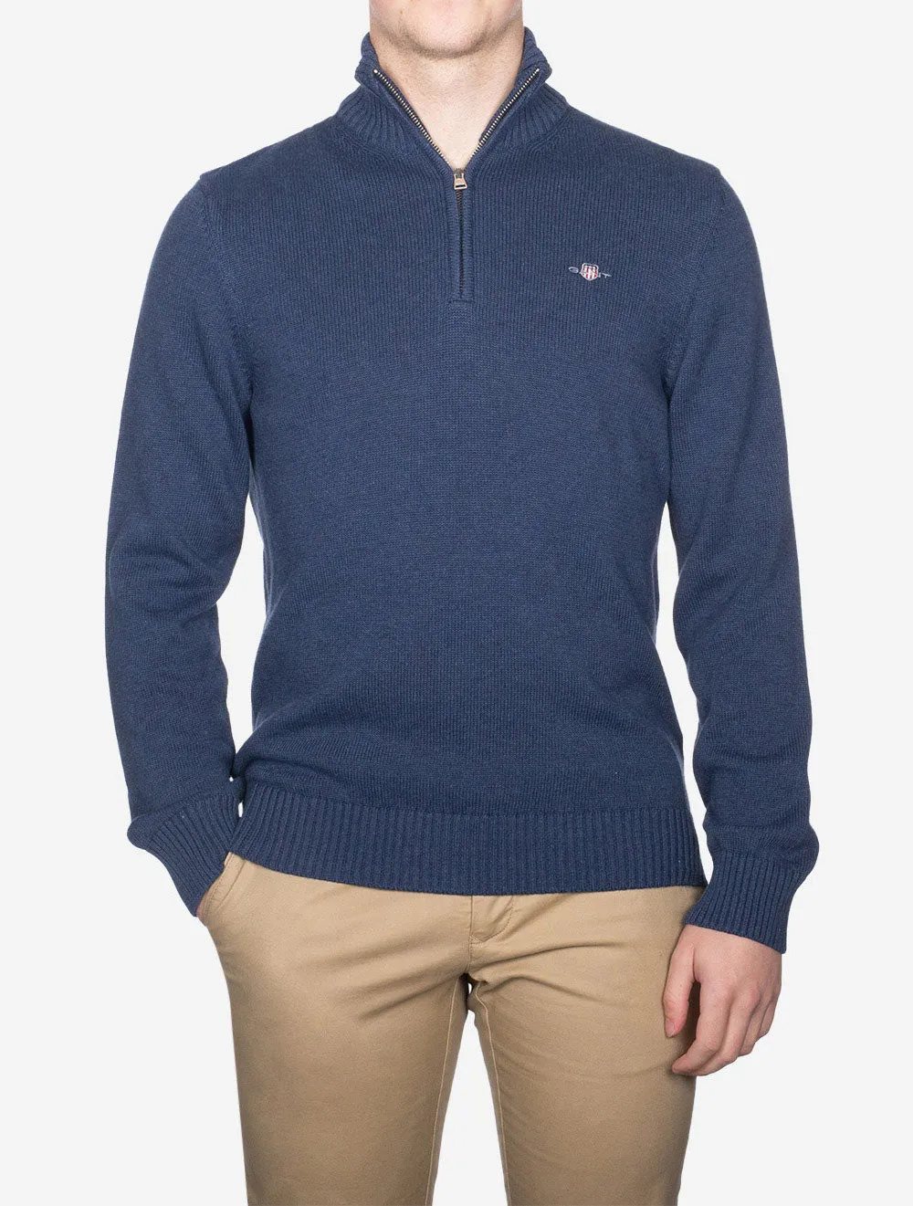 Casual Baumwoll-Halbzip Marine Melange