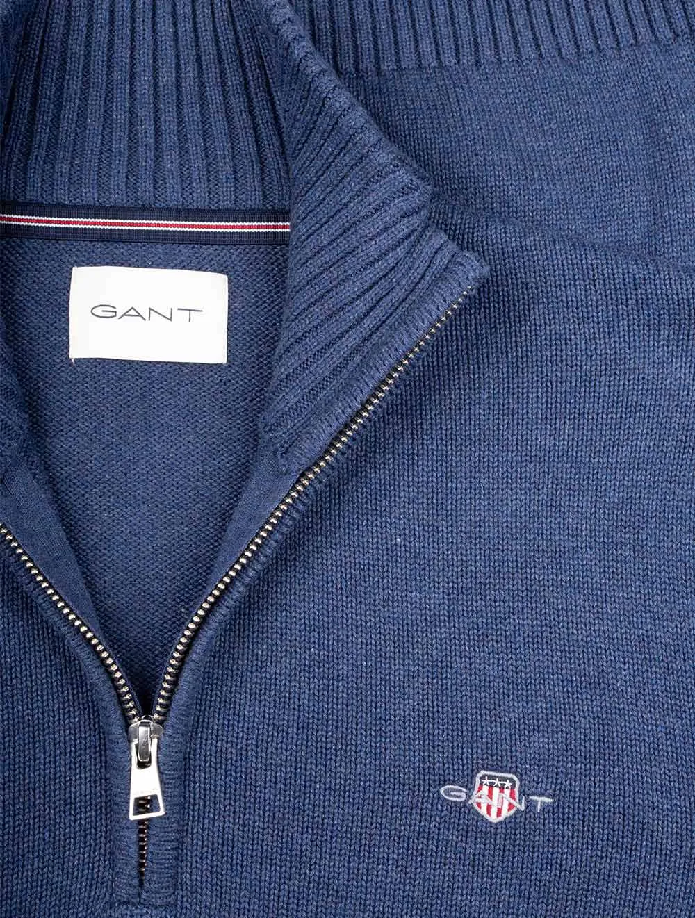 Casual Baumwoll-Halbzip Marine Melange