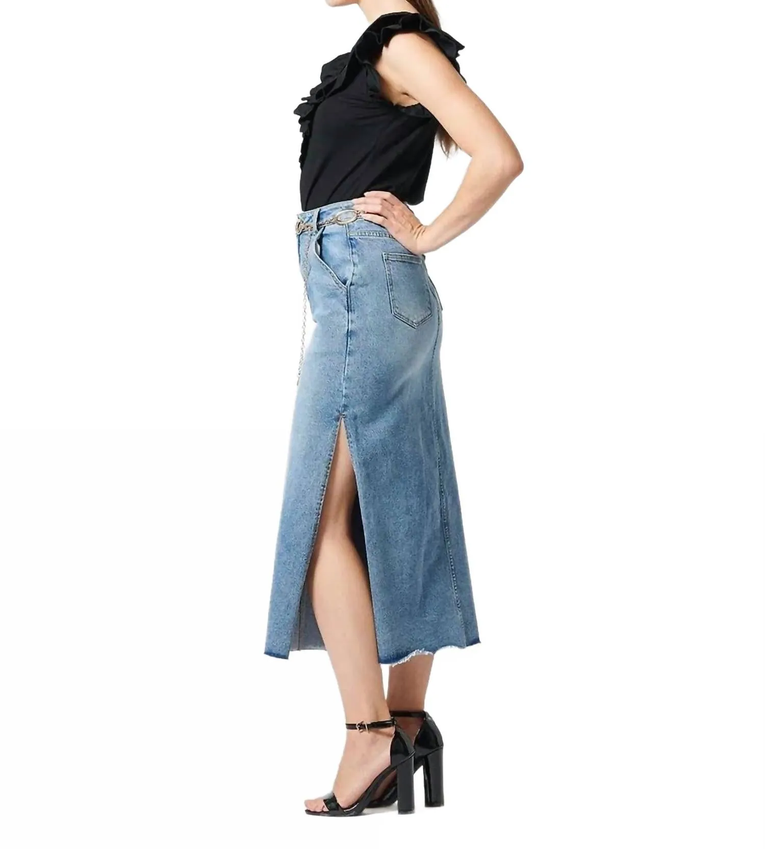 Lässige High-Waist-Jeansröcke mit Seitenschlitz in Denim