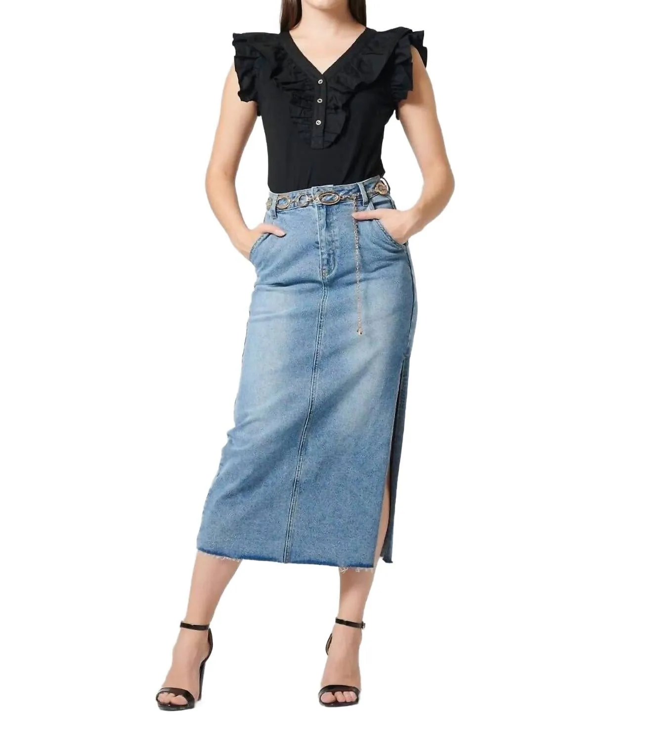 Lässige High-Waist-Jeansröcke mit Seitenschlitz in Denim