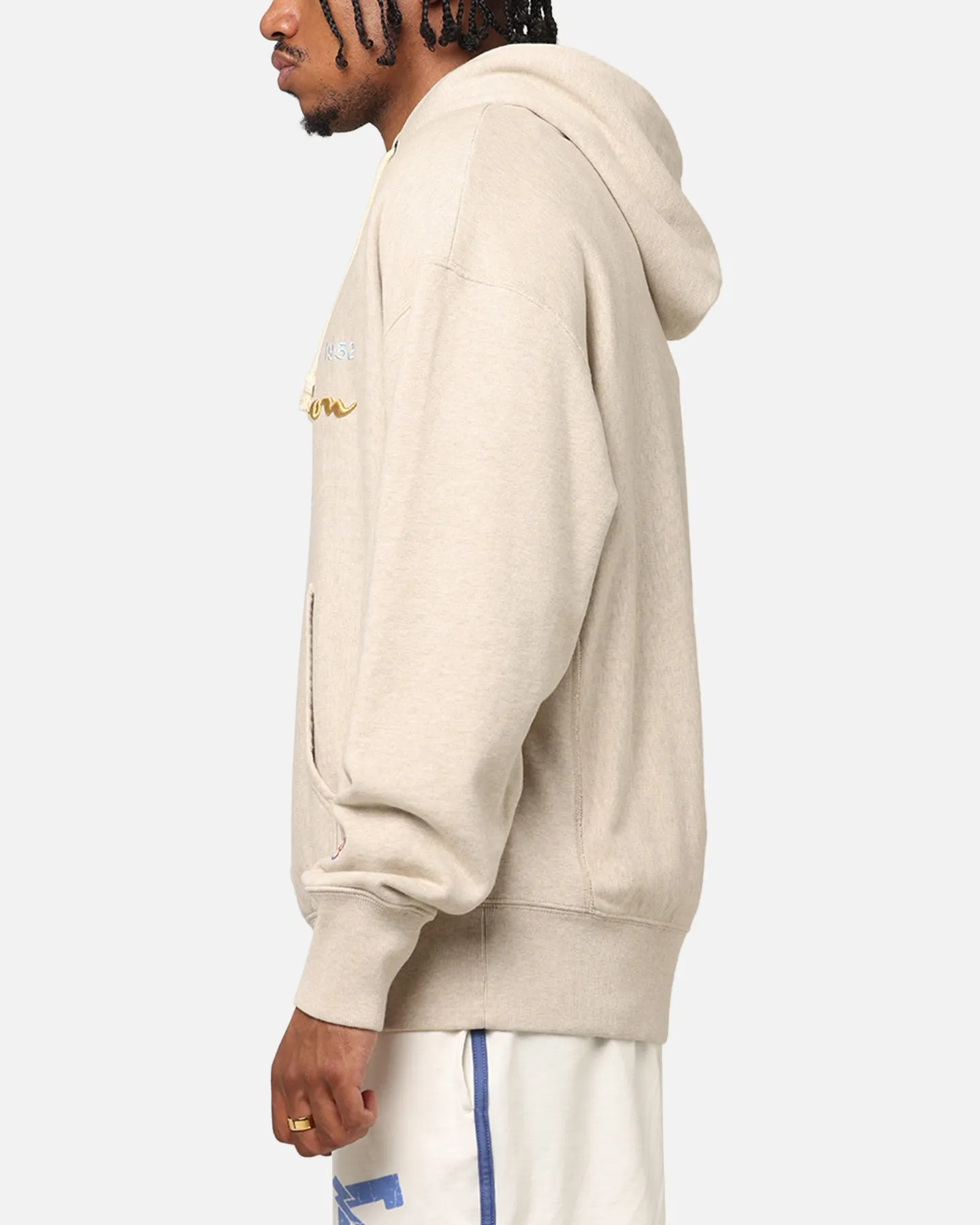 Champion Vintage Logo Sweatshirt Hoodie Haferflocken Meliert
