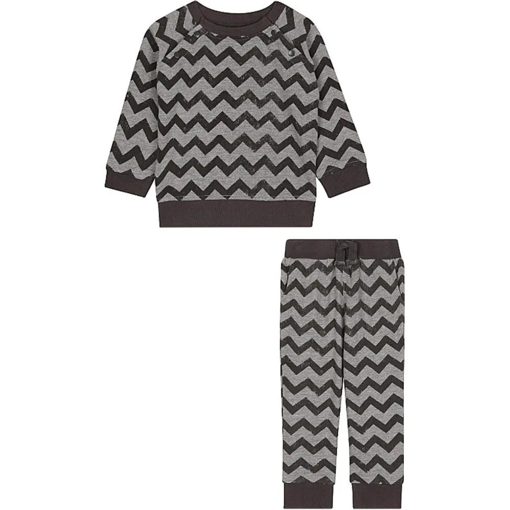 Holzgraues Zickzack-Sweat-Top und -Hose