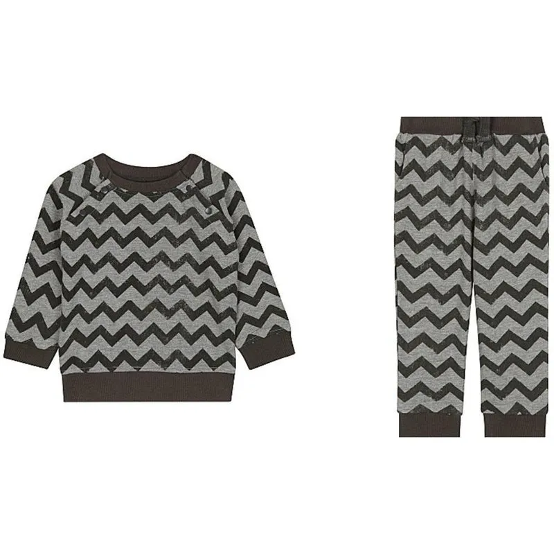 Holzgraues Zickzack-Sweat-Top und -Hose