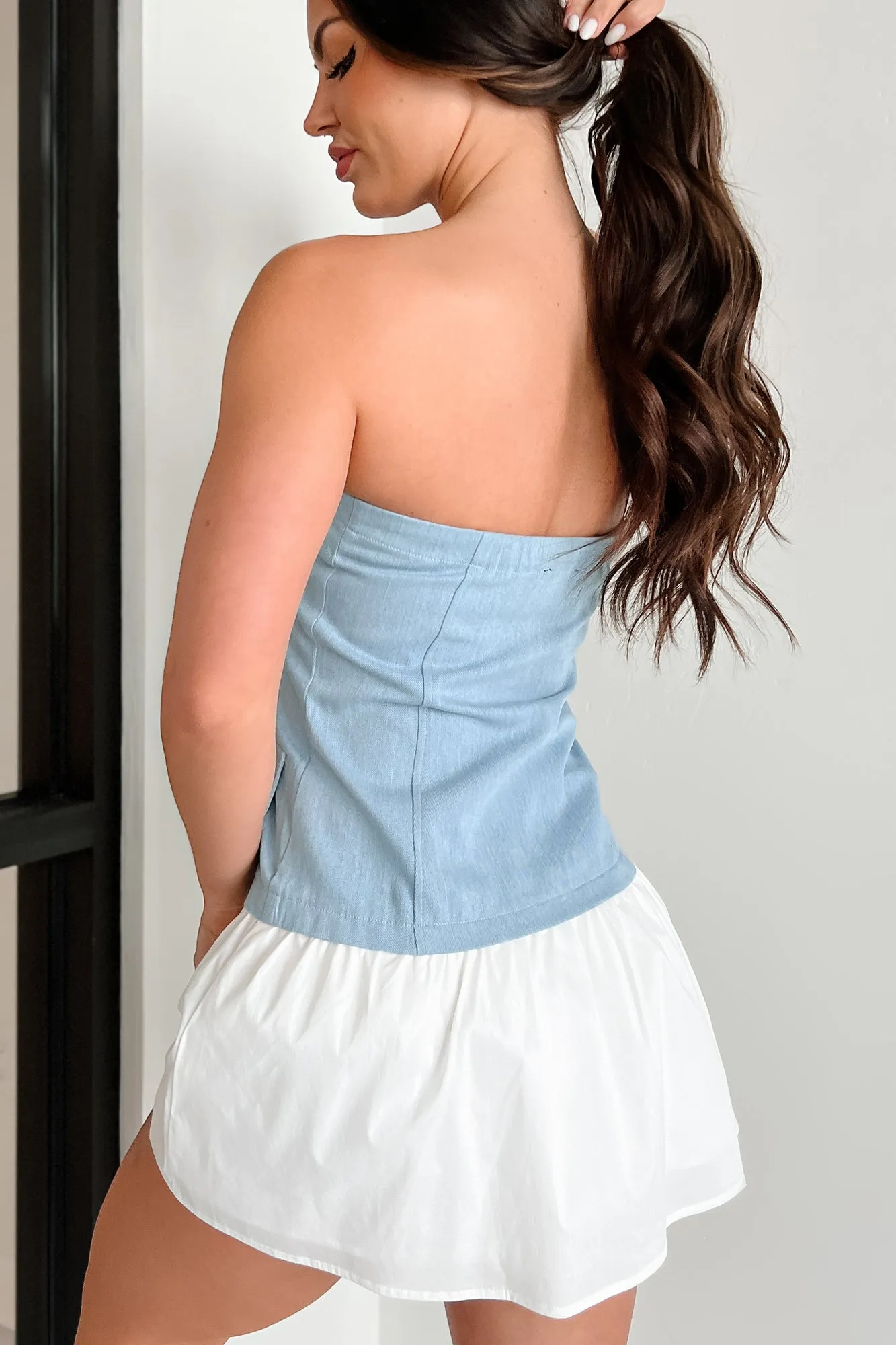 Chasing My Passions Trägerloses Denim-Minikleid (Denim Blau)