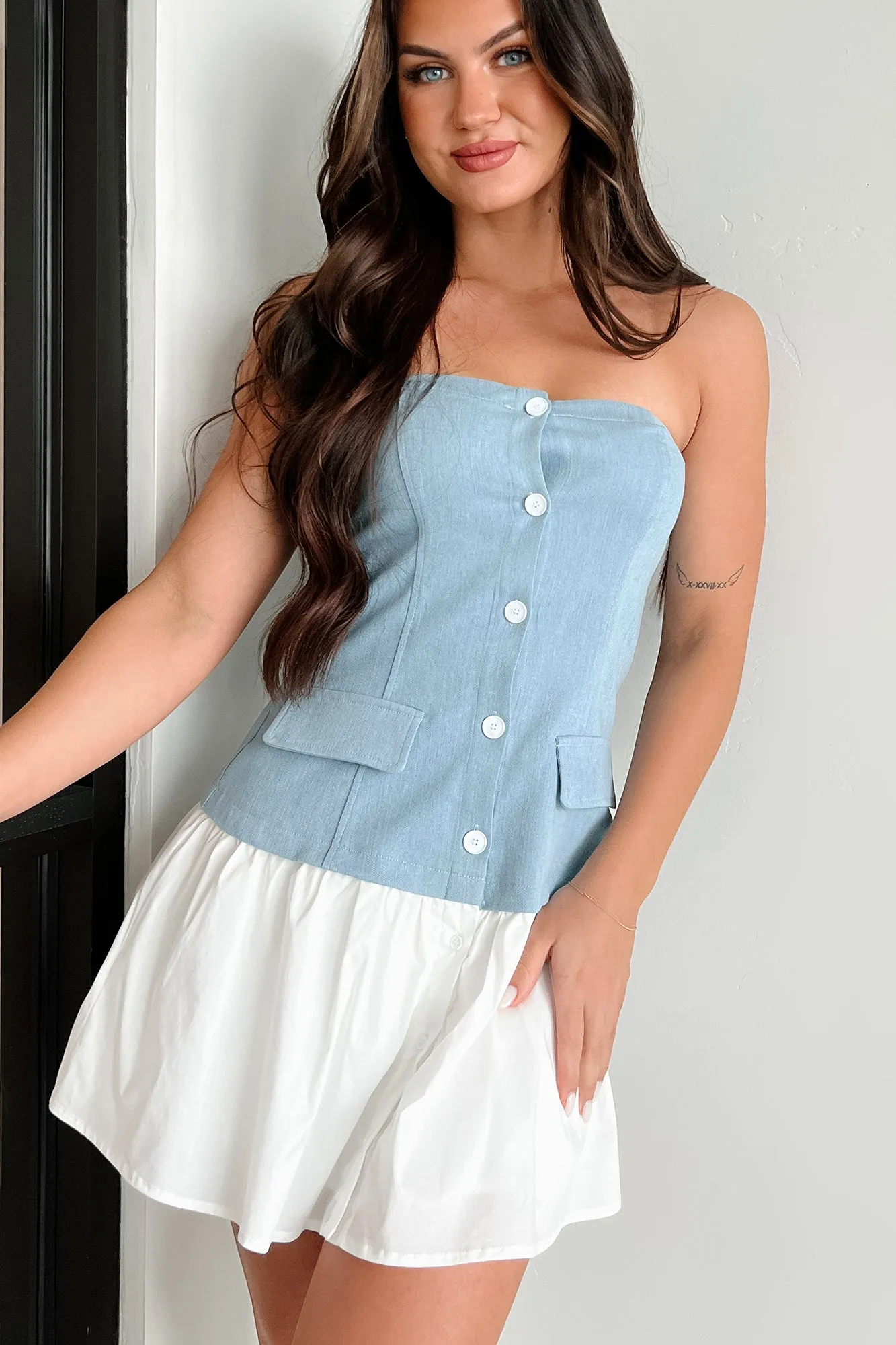 Chasing My Passions Trägerloses Denim-Minikleid (Denim Blau)