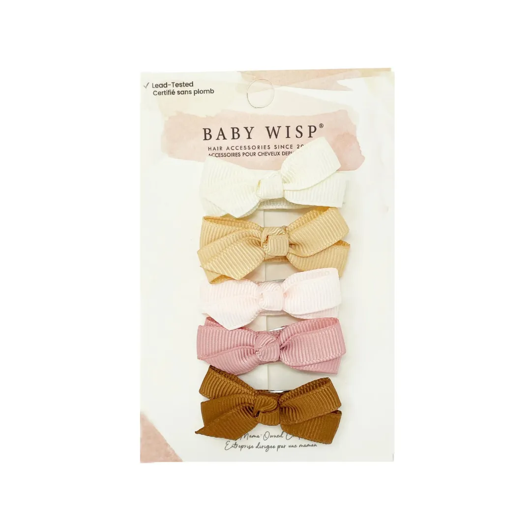 Chelsea Grosgrain-Schleifen auf Snap Clips, Set mit 5 Stück - Sandburg von Baby Wisp
