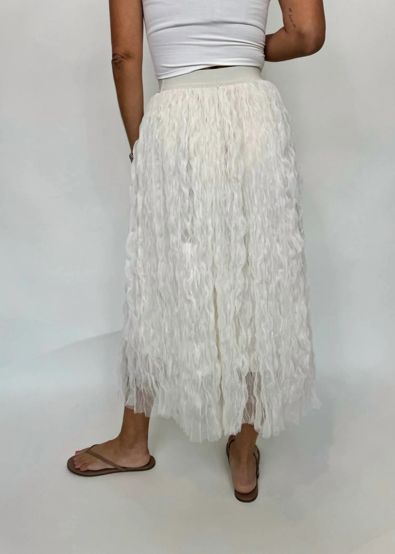 Chiffon Crinkle Midirock in Elfenbein