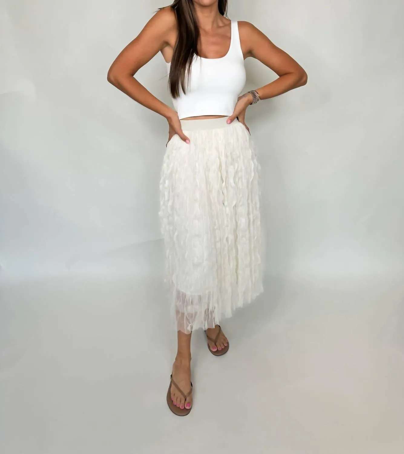 Chiffon Crinkle Midirock in Elfenbein