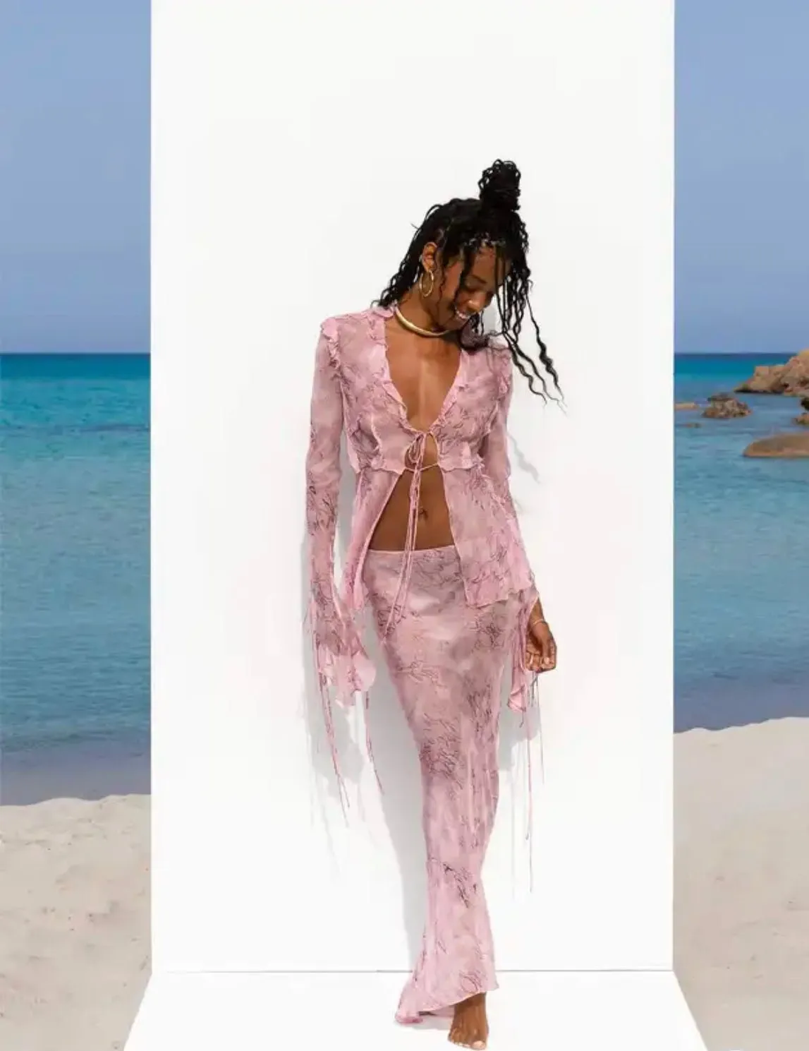 Chiffon-Druck Rock und Top-Set