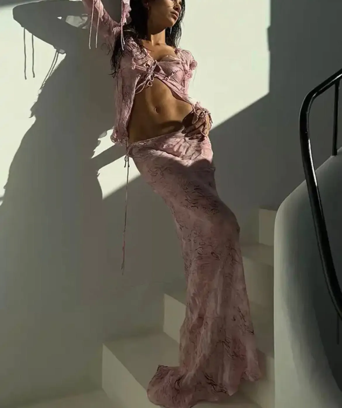 Chiffon-Druck Rock und Top-Set