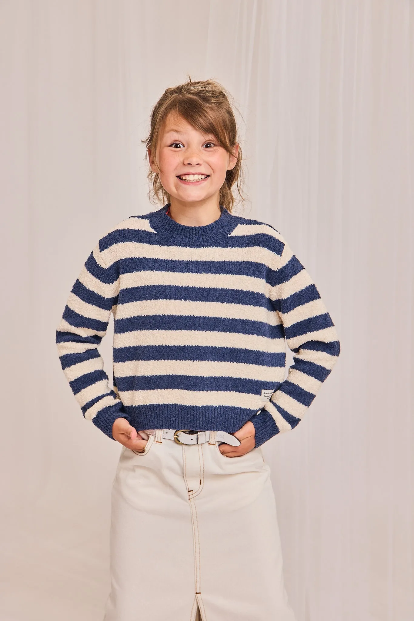 Gestreiftes C-Hals-T-Shirt 000760 - Indigo Ao76 Kleidung Jungen Mädchen