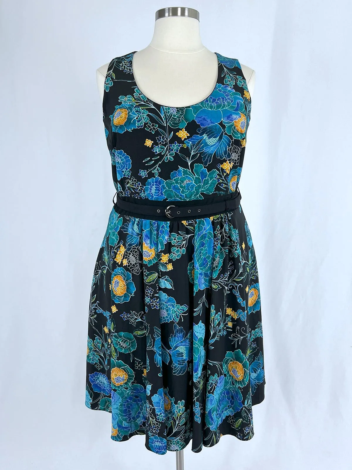 City Chic Größe L (22/24) Schwarz & Türkis Mutiges Blumenkleid