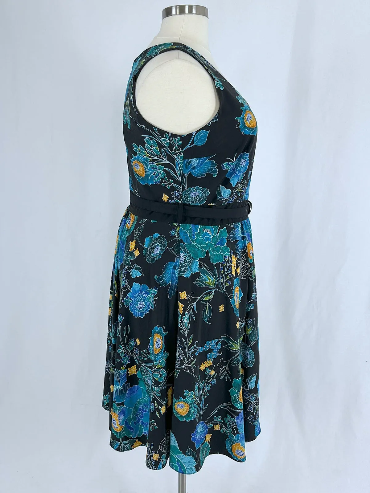 City Chic Größe L (22/24) Schwarz & Türkis Mutiges Blumenkleid