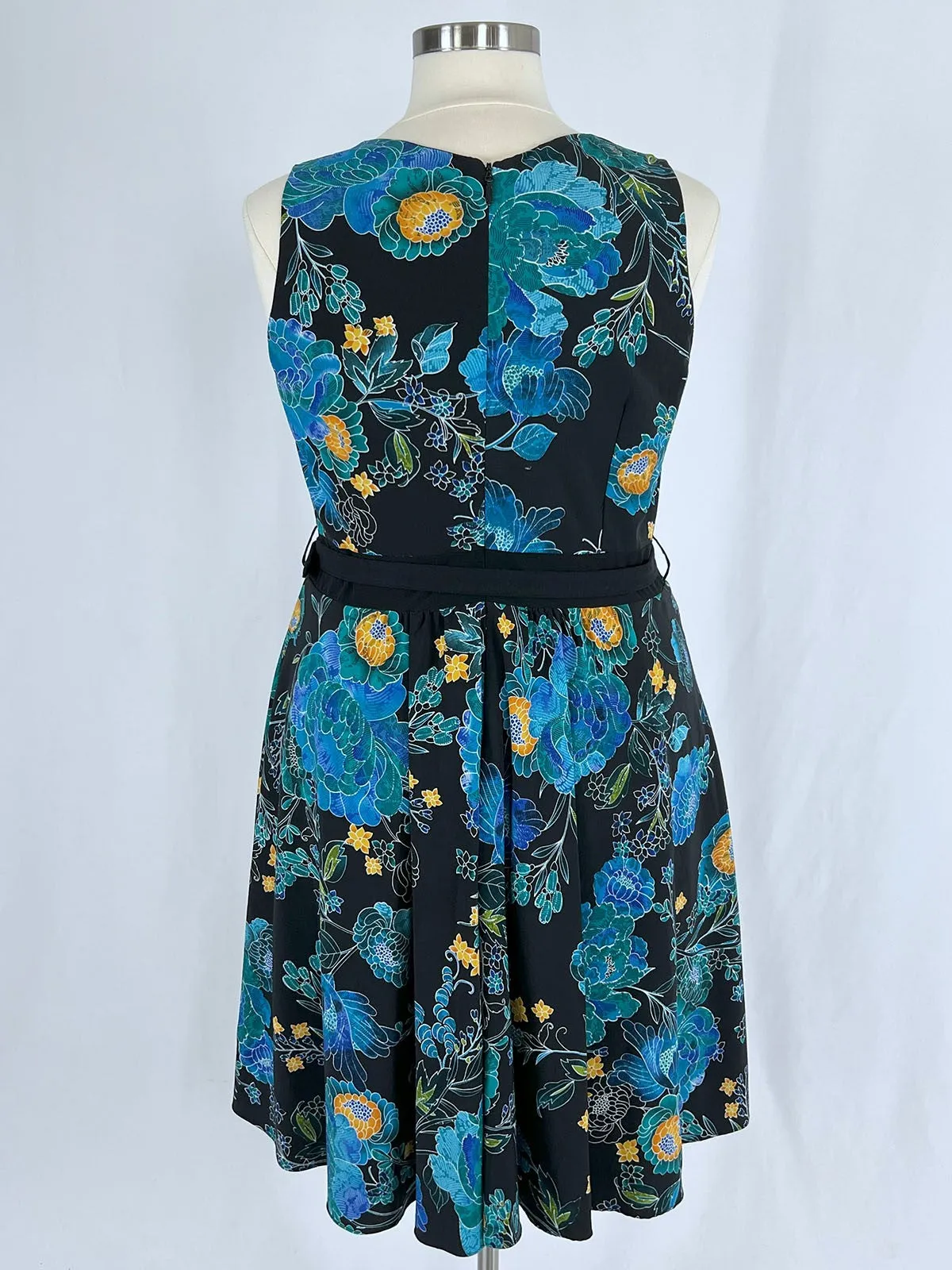 City Chic Größe L (22/24) Schwarz & Türkis Mutiges Blumenkleid