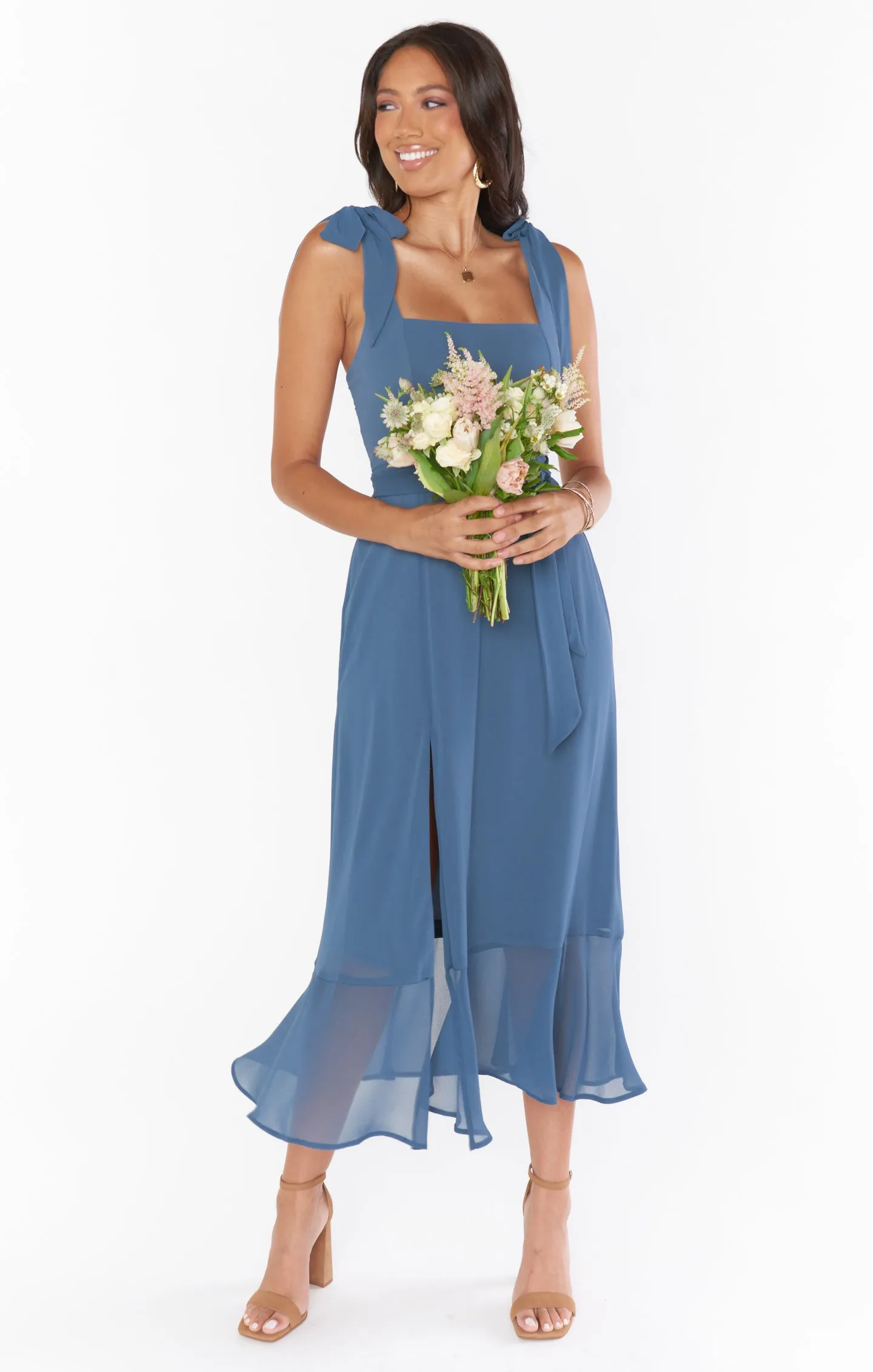 Claire Midi-Kleid ~ Schieferblaues Chiffon