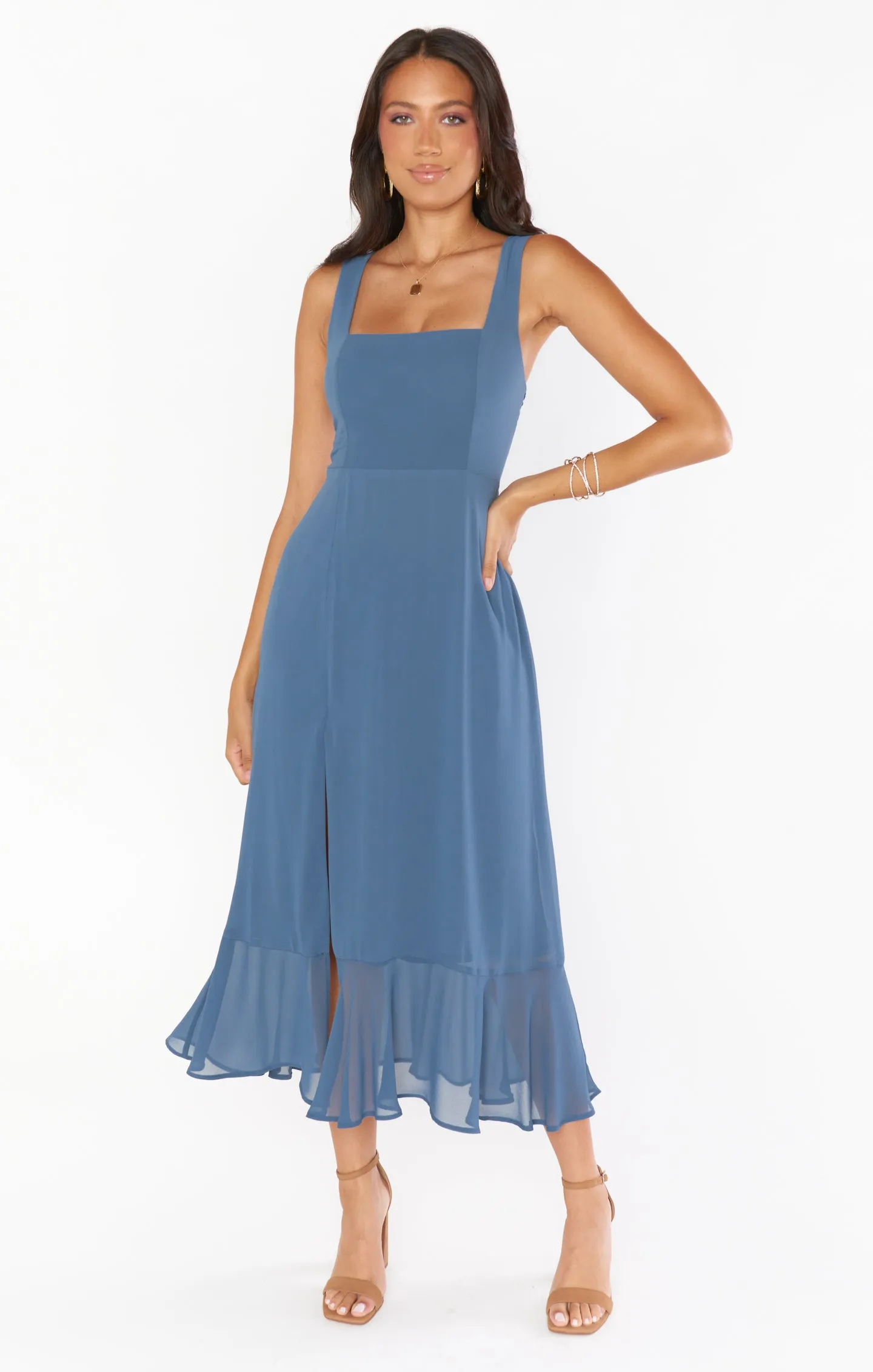 Claire Midi-Kleid ~ Schieferblaues Chiffon
