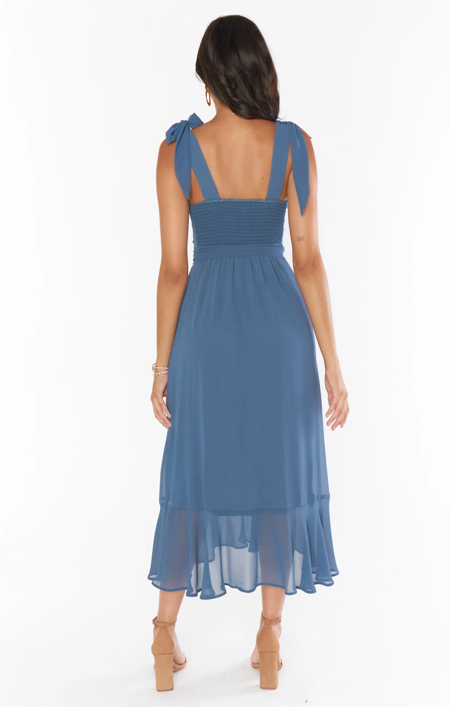Claire Midi-Kleid ~ Schieferblaues Chiffon