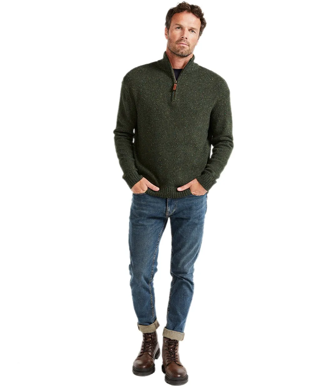 Kleidung Aran Woollen Mills Aran Wolle Reißverschluss Pullover mit Stehkragen