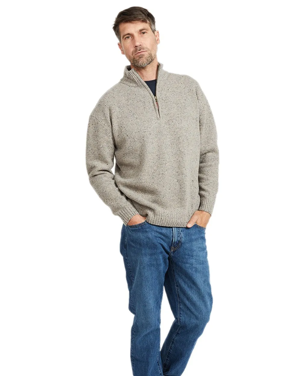 Kleidung Aran Woollen Mills Aran Wolle Reißverschluss Pullover mit Stehkragen